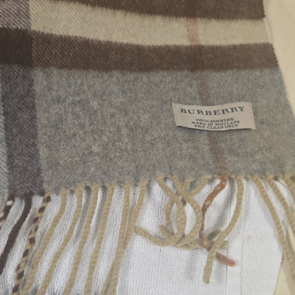 Burberry Tan and Gray Wool Scarf